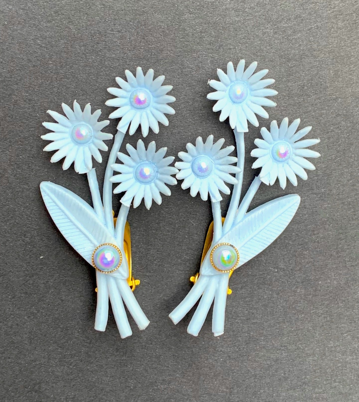 Peaceful Pale Blue Flowers Vintage Clip-On Earrings
