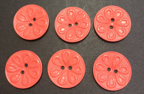 6 Lovely Rose Pink 2cm Vintage English Buttons