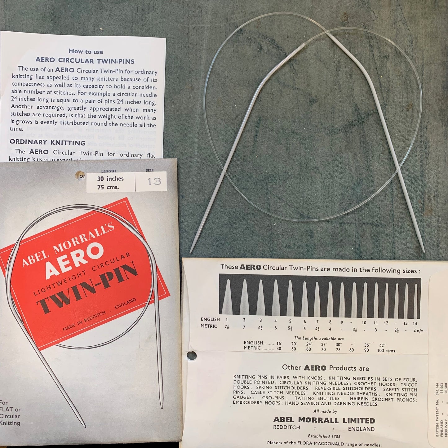 1950s ABEL MORRALL'S AERO Lightweight Circular TWIN-PIN for Flat or Circular Knitting
