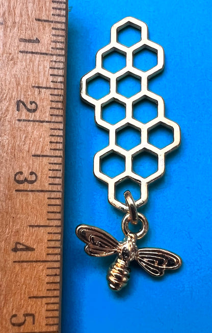 Golden Bee and Honeycomb 4.5cm  Charm / Pendant