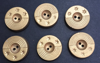 6 Vintage Italian Gold Star Buttons 2cm or 1.6cm wide