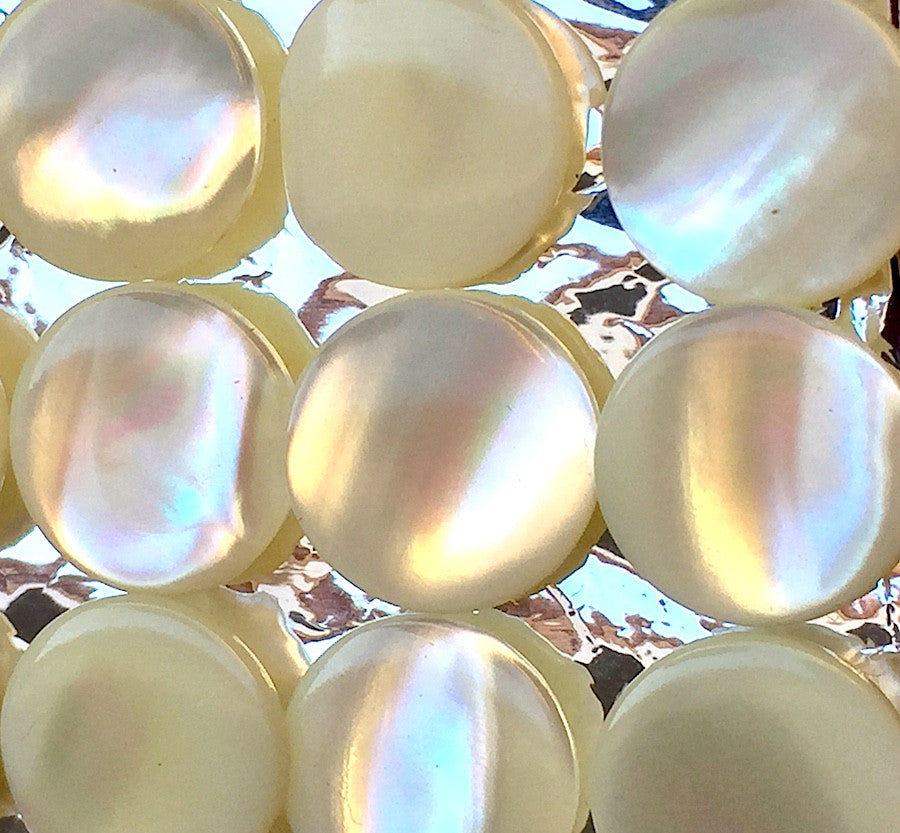 7mm Shimmery Vintage Japanese Mother of Pearl Buttons - 24 on card.