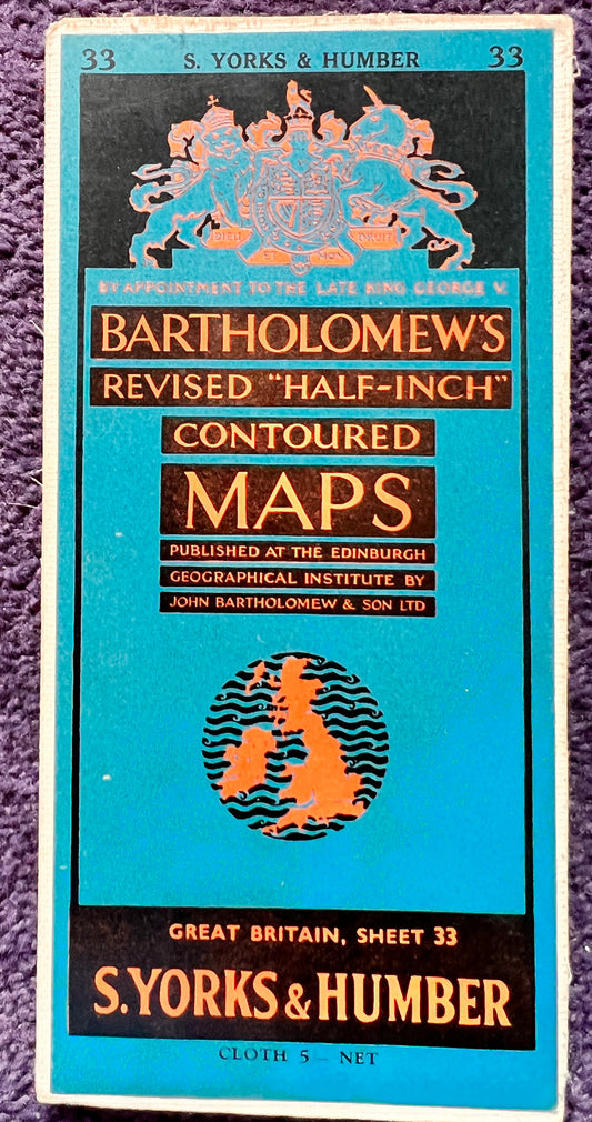 1952 Bartholomew's Map of S YORKS & HUMBER on Cloth