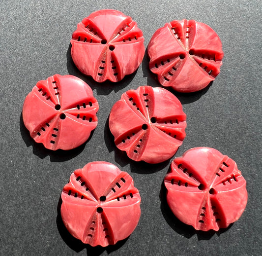 2.2cm Vintage 1930s Red Ochre Buttons - 6 of them