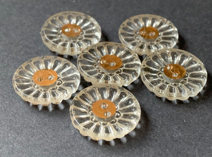 6 Stunning Glittery Vintage 1930s French Glass 1.8cm Buttons