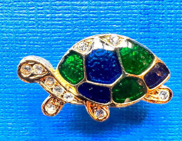 Enamel & Swarovski Crystal Decorated Little Vintage Pins Fox, Parrot or Tortoise