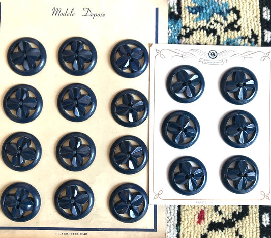 2.8cm Vintage 1940s WW2 Propeller Shaped Dark Blue Buttons