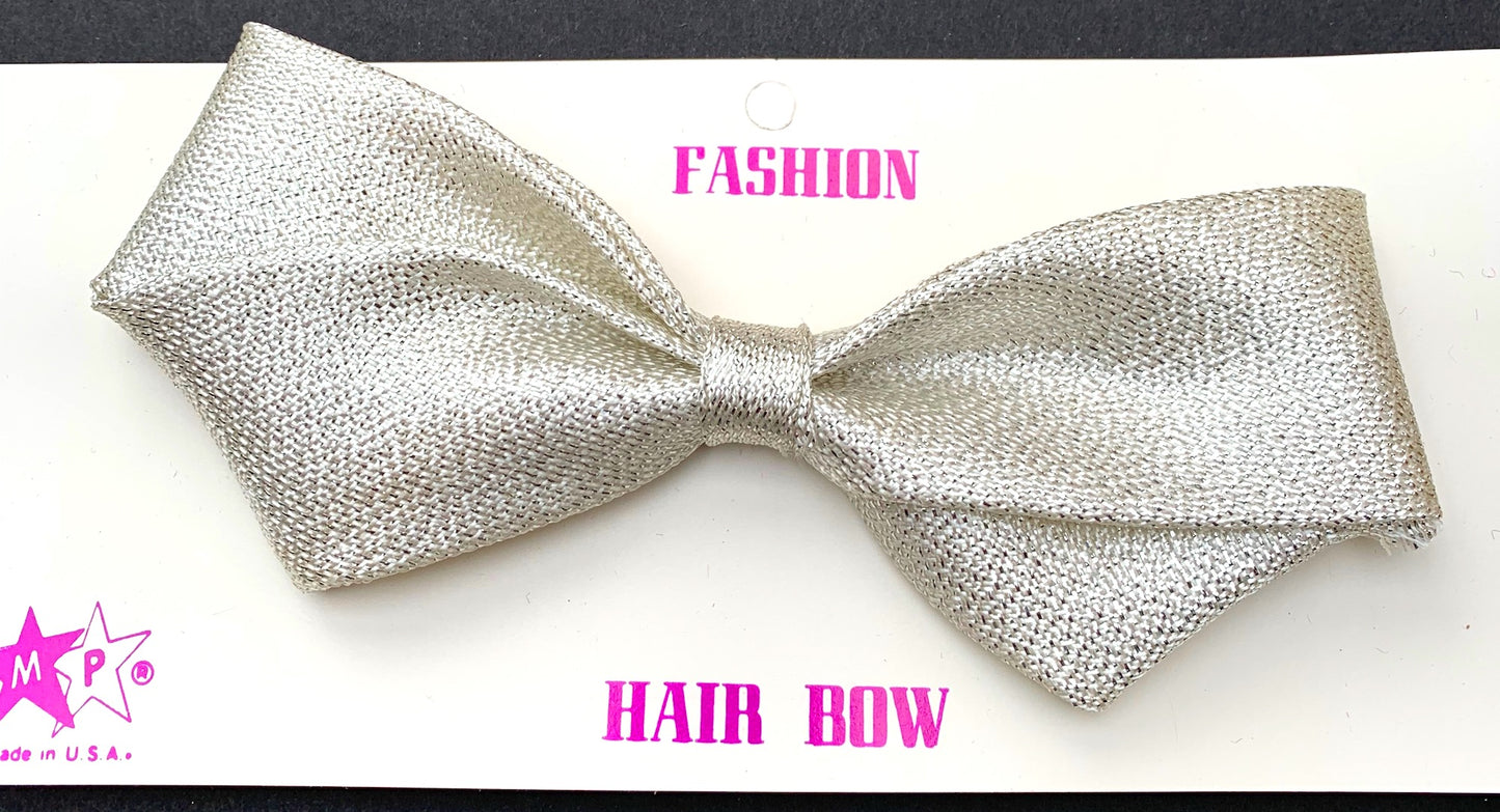 Big 15cm Shimmery Silver Vintage Hair Bow