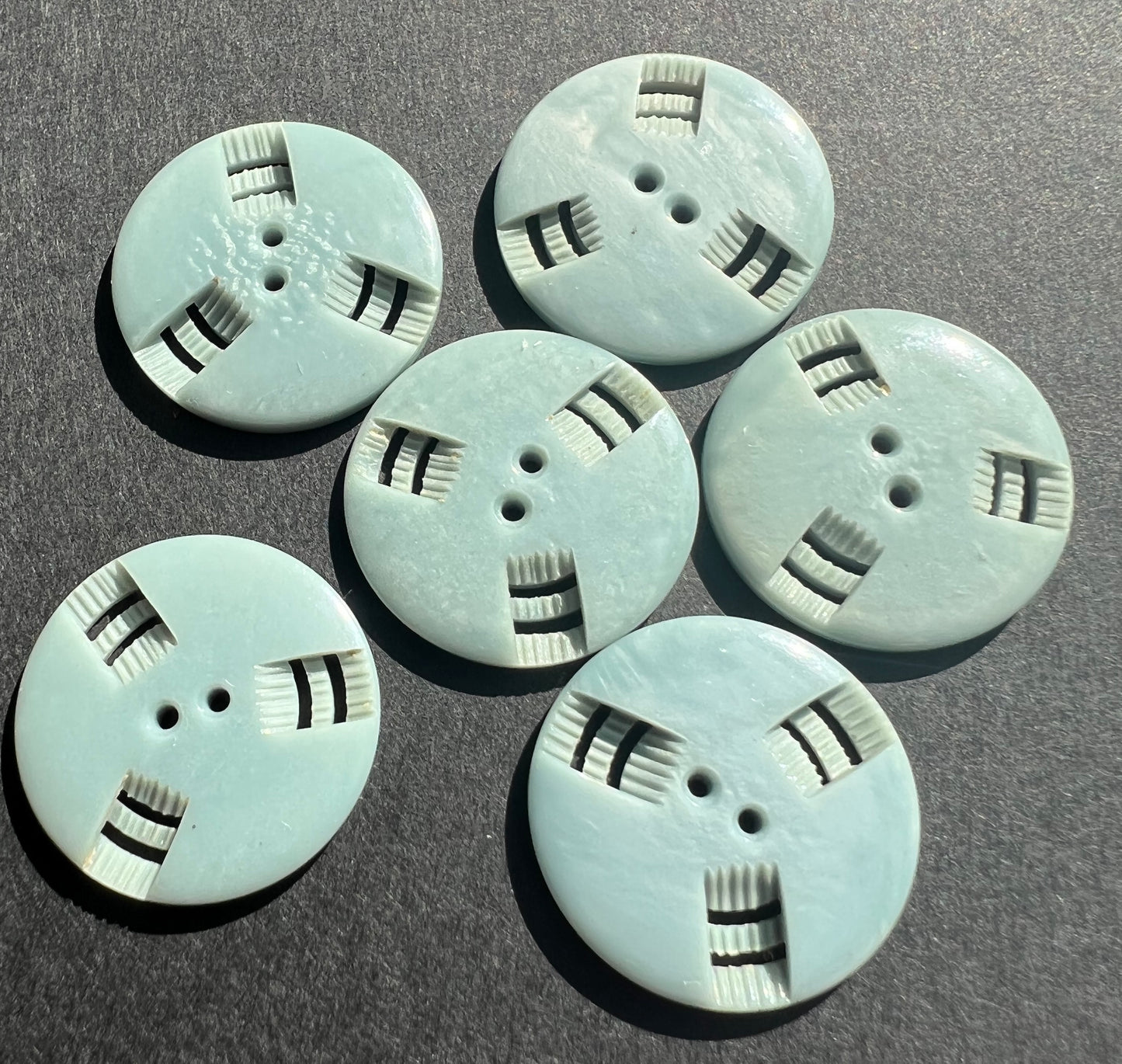 6 Soft Blue Grey Vintage French  Buttons 1.7cm  or 2.2cm wide.