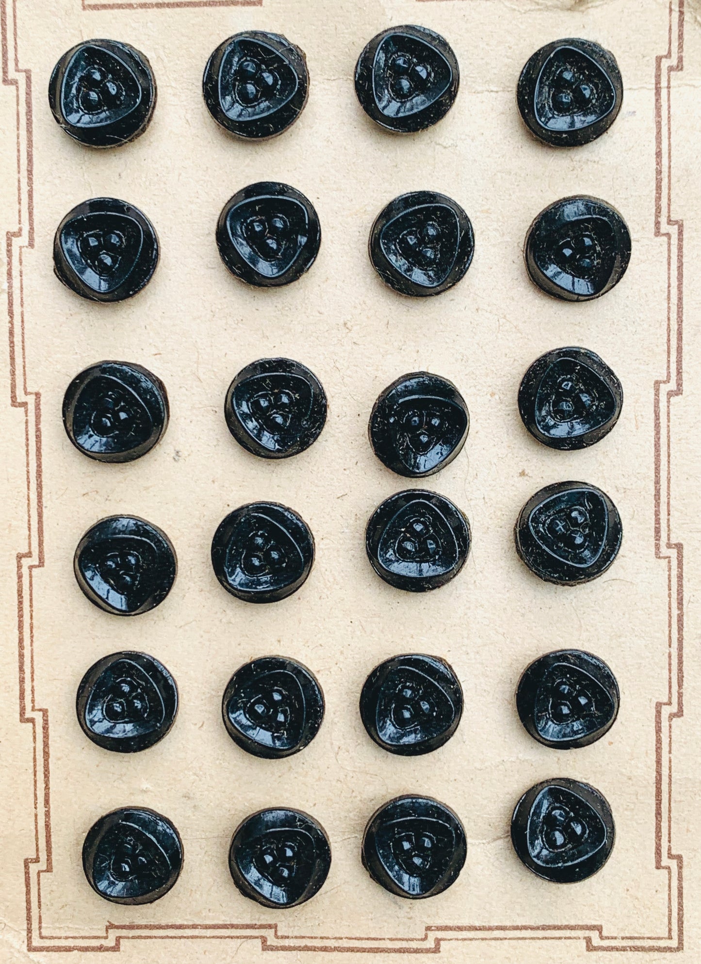 Edwardian Black Glass Buttons - 8mm or 1cm- 24 on Original Shop Card or 6 loose.