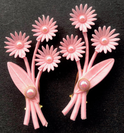 Virtuous Baby Pink 1950s Flower Clip-On Earrings