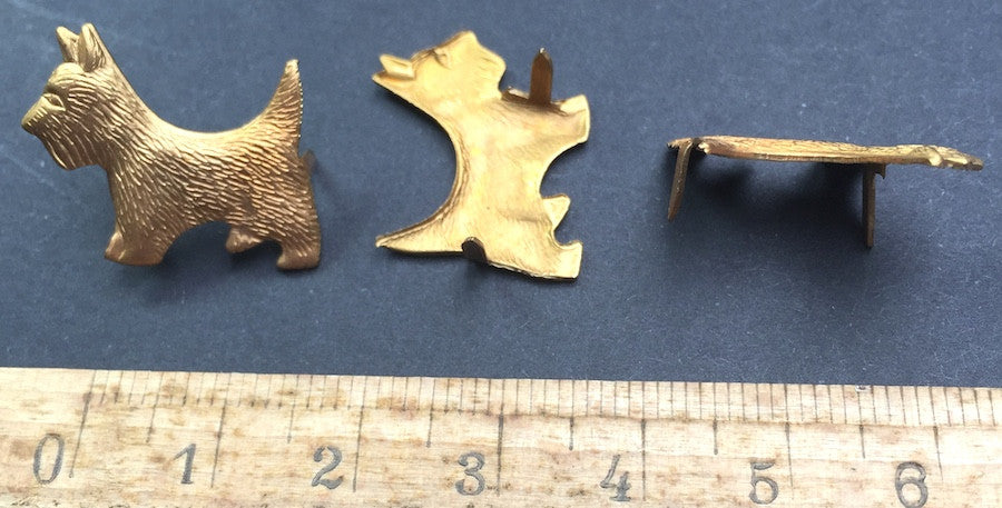 6 1950s Metal SCOTTIE DOG Pins for decorating Belts, Bags, Boots etc