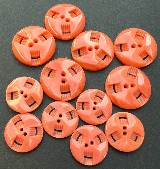 6 or 24 Glowing Peach Vintage French  Buttons - 2.2cm or 1.7cm