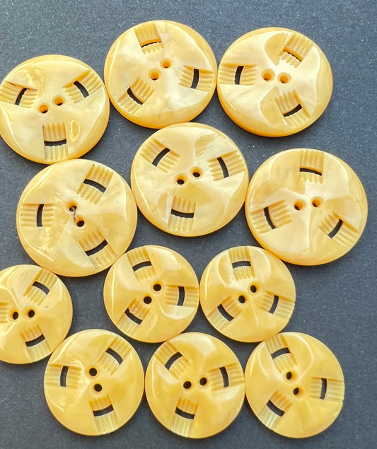 6 Mustard Yellow Vintage French  Buttons 1.7cm or 2.2cm wide.