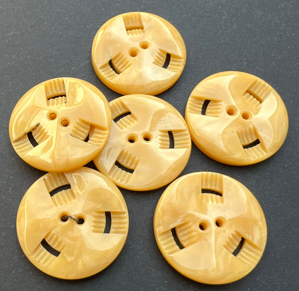 6 Mustard Yellow Vintage French  Buttons 1.7cm or 2.2cm wide.