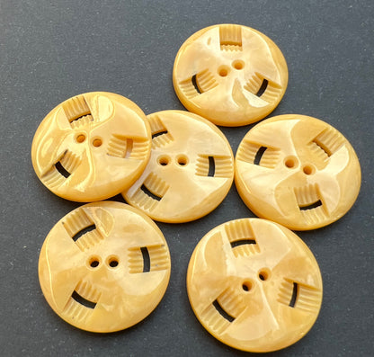 6 Mustard Yellow Vintage French  Buttons 1.7cm or 2.2cm wide.