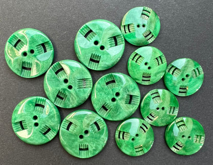 6 Silvery Green Vintage French  Buttons - 2.2cm or 1.7cm