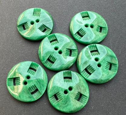 6 Silvery Green Vintage French  Buttons - 2.2cm or 1.7cm