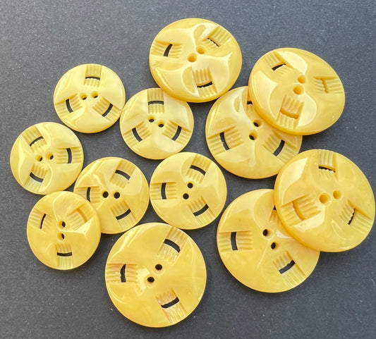 Lemon Yellow Vintage French  2.2cm or 1.7cm  Buttons - 6 or 24