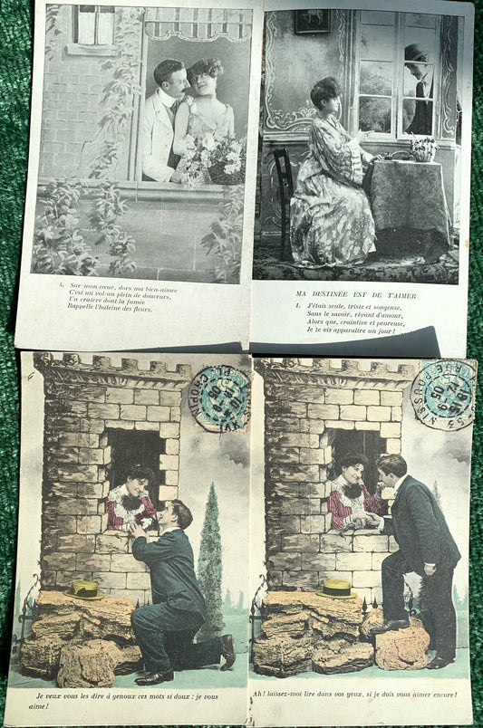 Dated 1905 - 4 French Postcards of Lovers at Windows  (3)