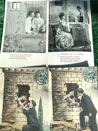 Dated 1905 - 4 French Postcards of Lovers at Windows  (3)