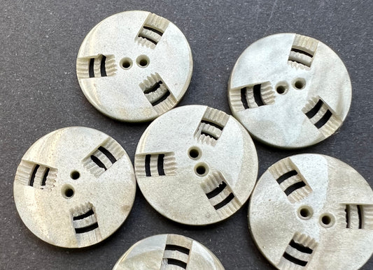 6 Shiny Metallic Grey Vintage French  Buttons - 1.7cm wide.