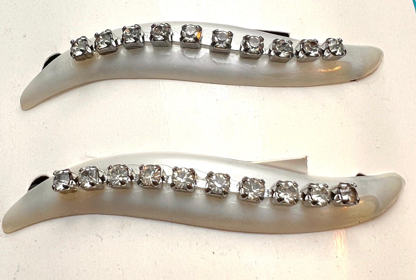 Pair of Vintage Wave and Diamante Hair Clips 8cm wide.