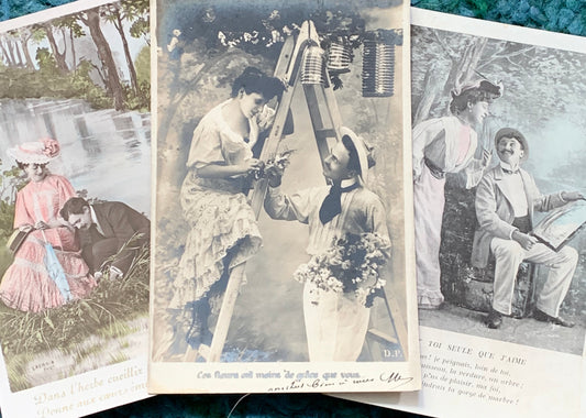 Romantic Outdoor Pursuits on 3 French Postcards circa 1904  (9)