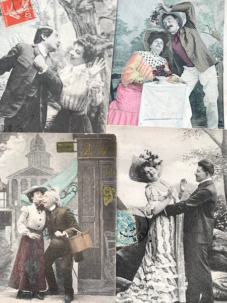 Couples Having Fun on 4 French Postcards circa 1905  (10)