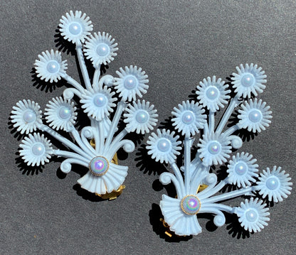 Demure yet Confident Flourish of Pale Blue Flowers - Vintage Clip-On Earrings