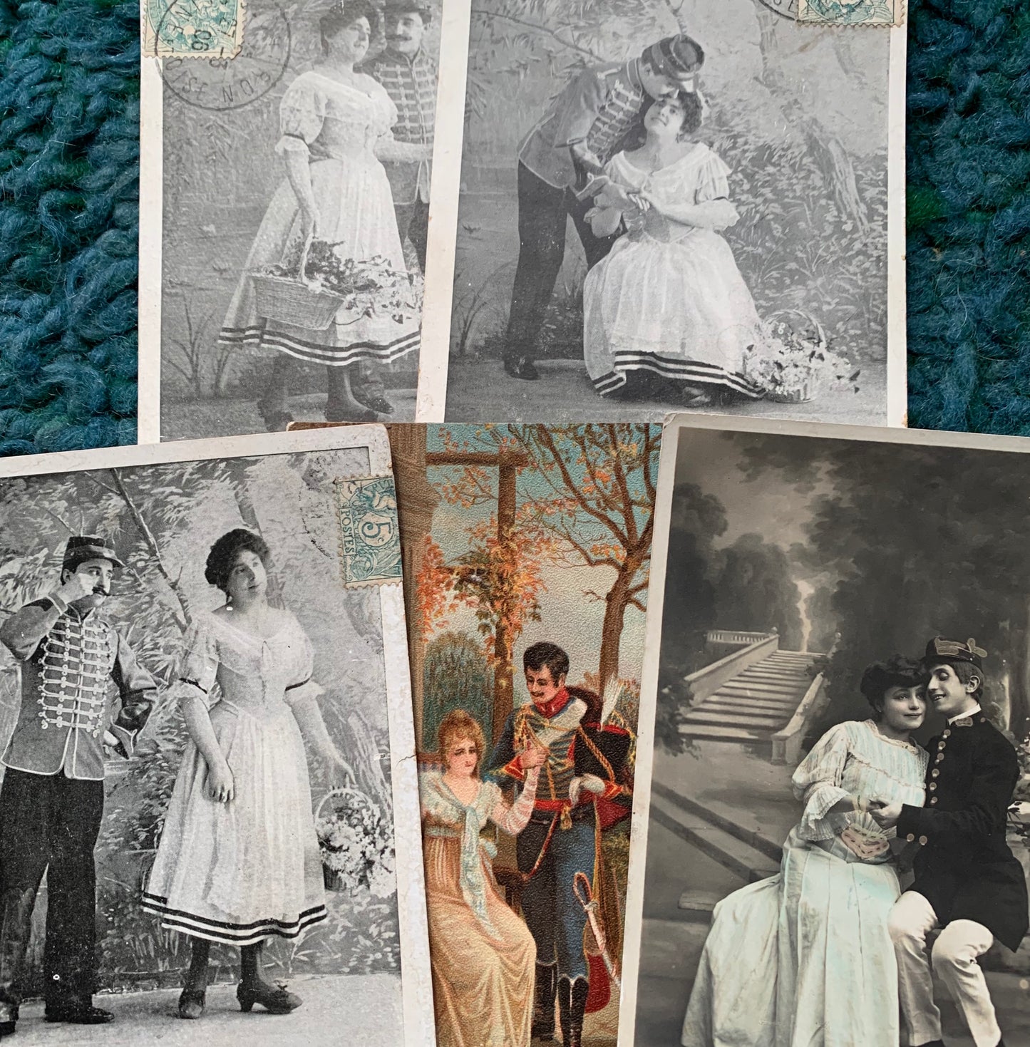 Military Romance on 5 French Postcards circa 1905  (13)