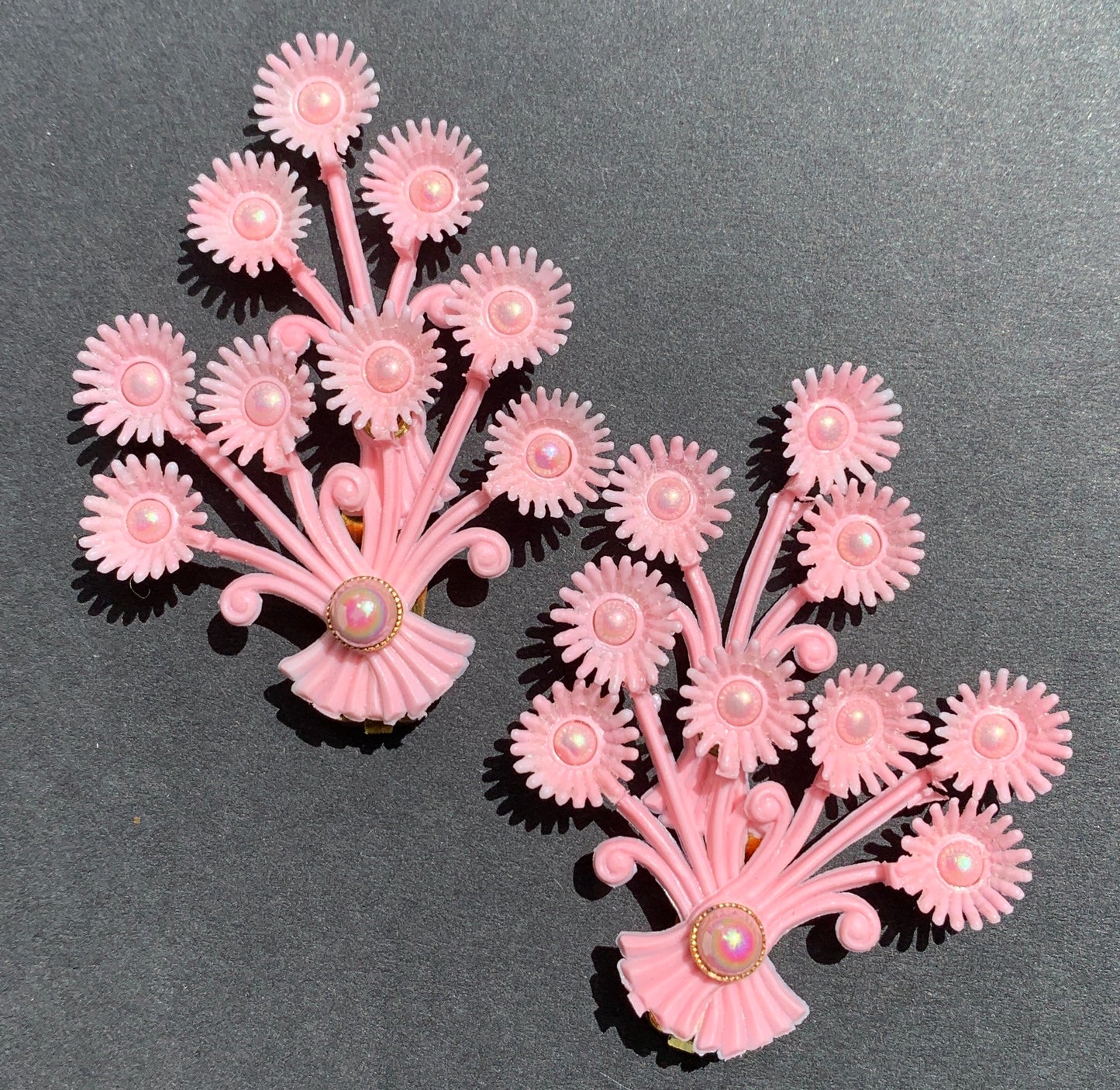 Unashamedly Joyous Flourish of Pink Flowers - Vintage Clip-On Earrings