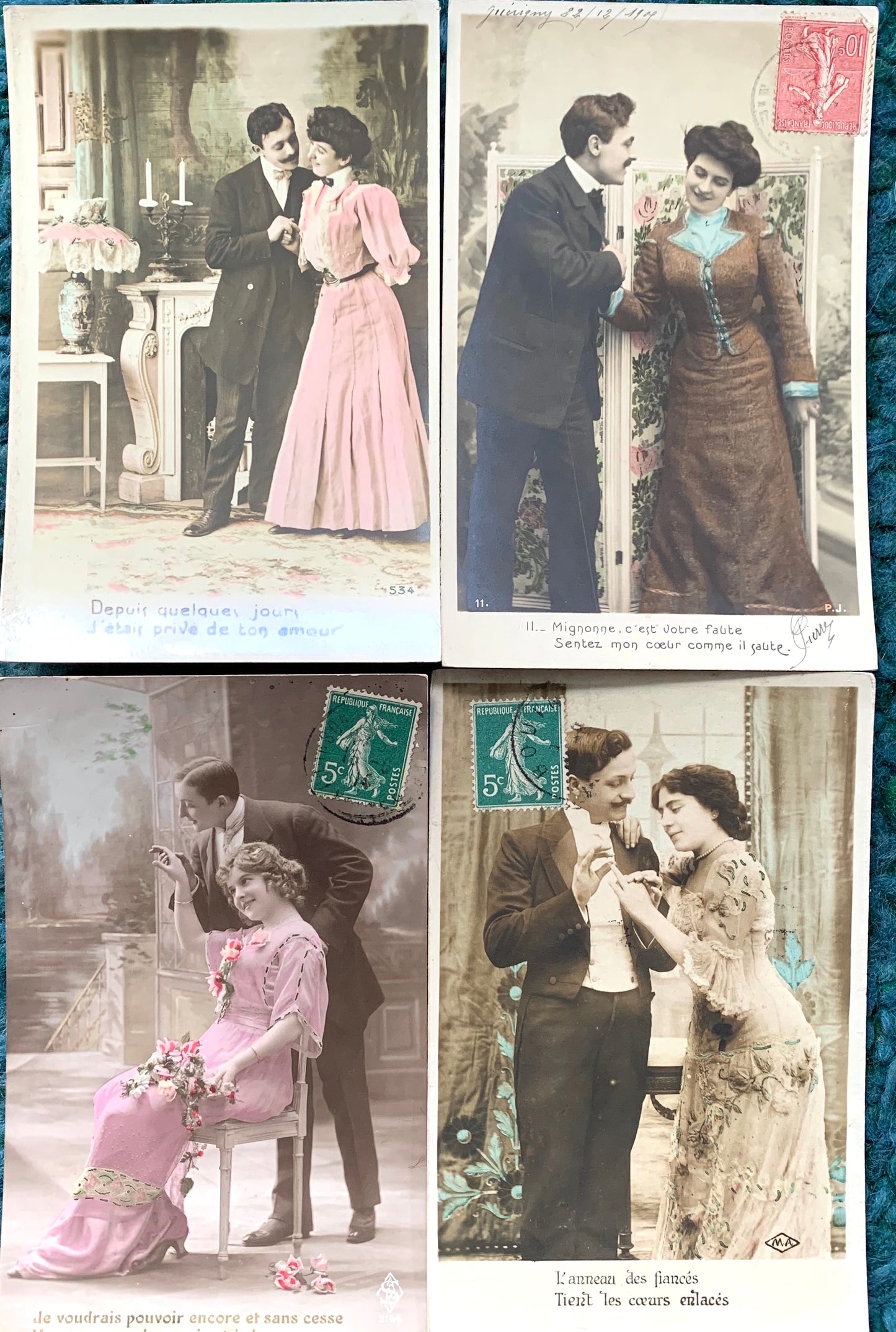 4 French Postcards of a Progressing Courtship... circa 1907   (30)