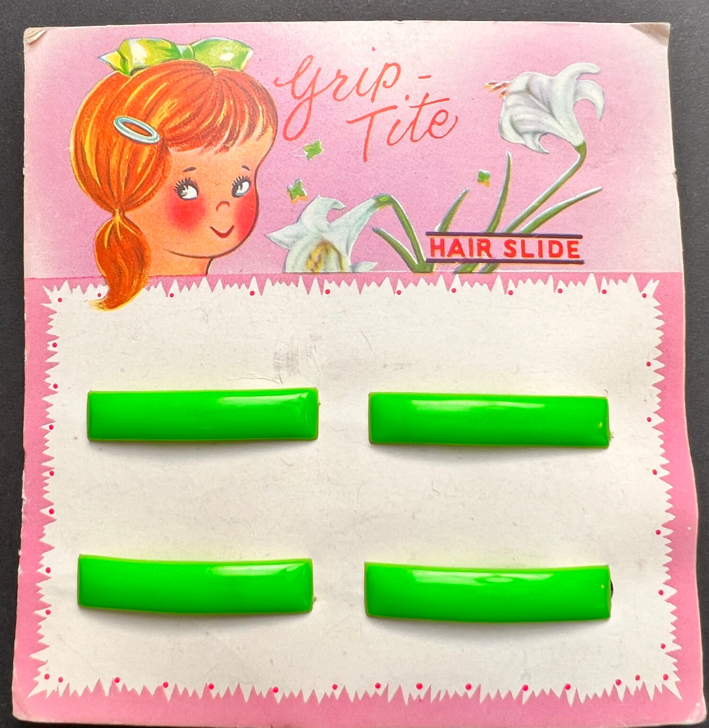 1970s Sheet of 4 Bright Green Hair Clips
