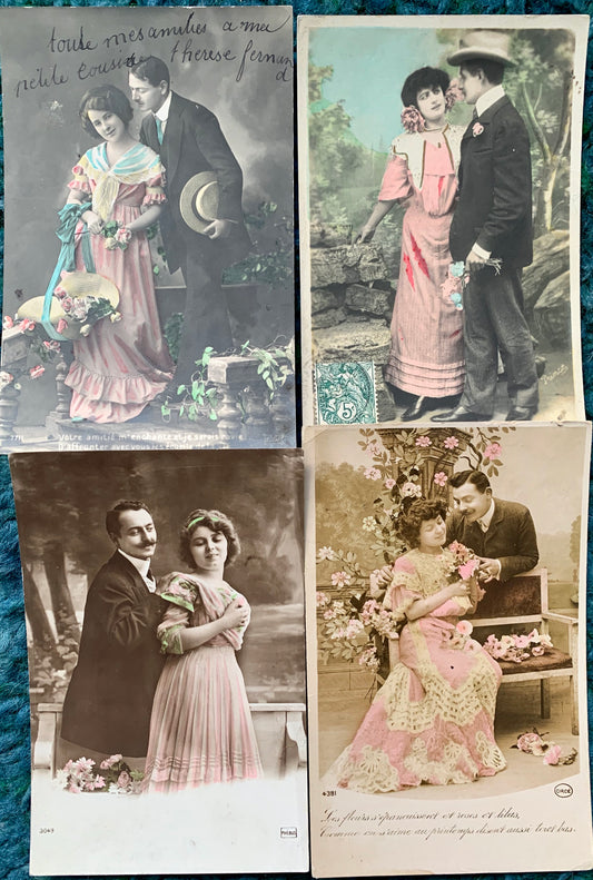 Ladies in Pink on 4  French Postcards circa 1911   (33)