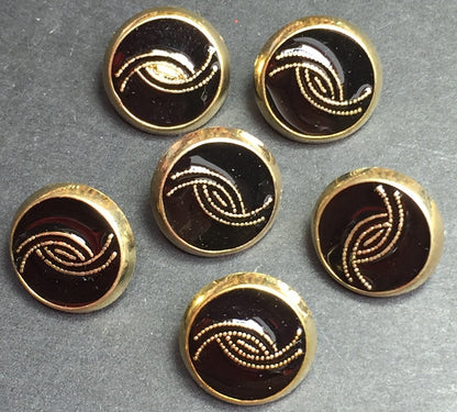 Mid Century Black and Gold Vintage 1.5cm or 2.5cm Buttons