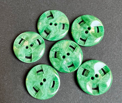 6 Silvery Green Vintage French  Buttons - 2.2cm or 1.7cm