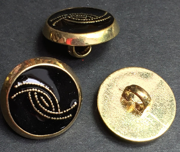 Mid Century Black and Gold Vintage 1.5cm or 2.5cm Buttons