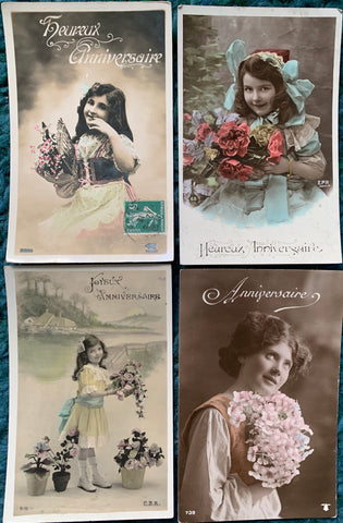 Happy Birthday on 4 circa 1911 French Postcards   (20)