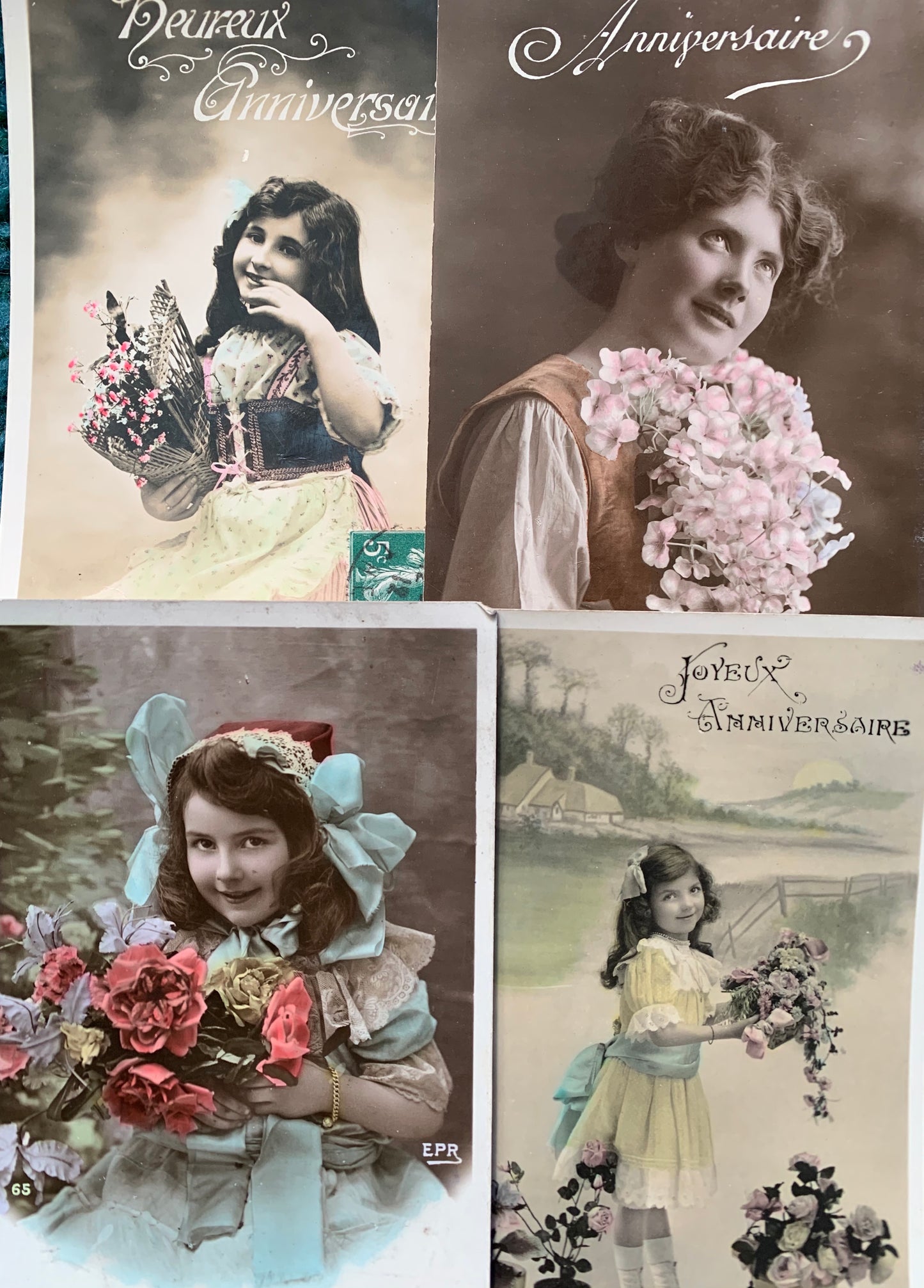 Happy Birthday with Flowers and Little girls on 4 circa 1911 French Postcards   (20)