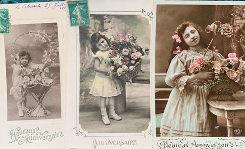 3 Delightful Happy Birthday  French Postcards circa 1909. (21)