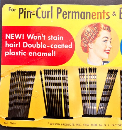 Substantial card of 65 Hair pins for Pin-Curl Permanents & Everyday Use
