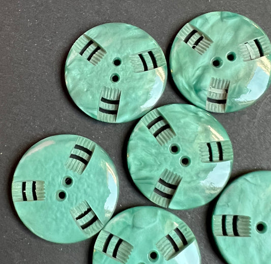 6 Silvery Teal Green Vintage French  2.2cm Buttons