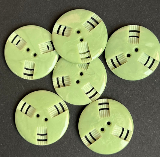 6 Tea Green Vintage French  Buttons - 2.2cm or 1.7cm