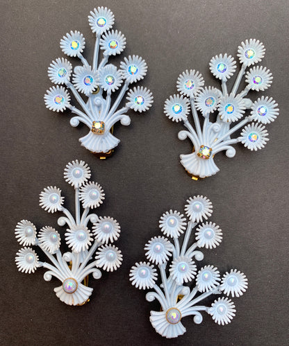 Demure yet Confident Flourish of Pale Blue Flowers - Vintage Clip-On Earrings