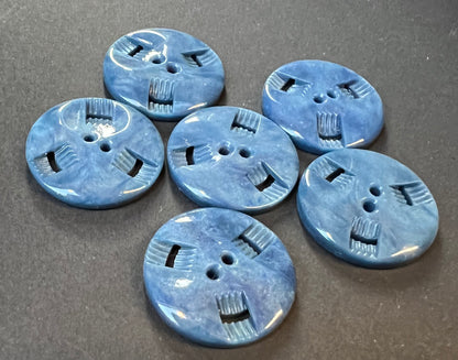 6 or 24 Metallic Blue Vintage French  Buttons 1.7cm  or 2.2cm wide.