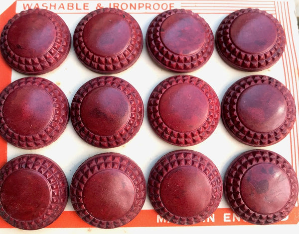 Mottled Red Brown English 1940s 2.2cm Bakelite  Buttons- 12 on a card