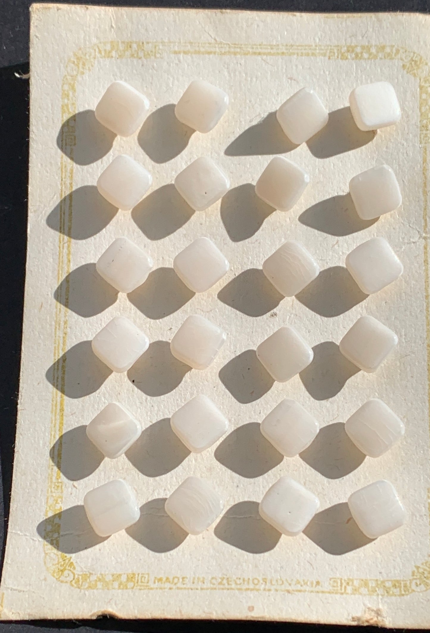 24 Unusual 6mm Square Glass Buttons - Made in Czechoslovakia