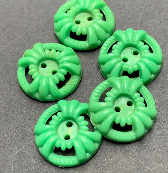 5 or 6 Unusual 1940s Green 2cm Buttons