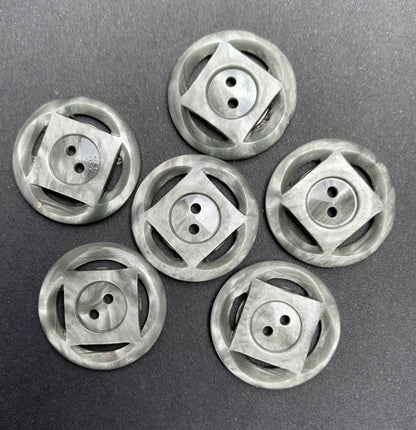 6 Square Circle Vintage Shiny Platinum Grey 2cm Buttons